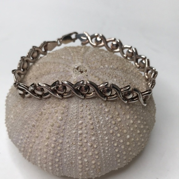 STERLING Silver 925 Connected Ovals Bracelet - Picture 4 of 6